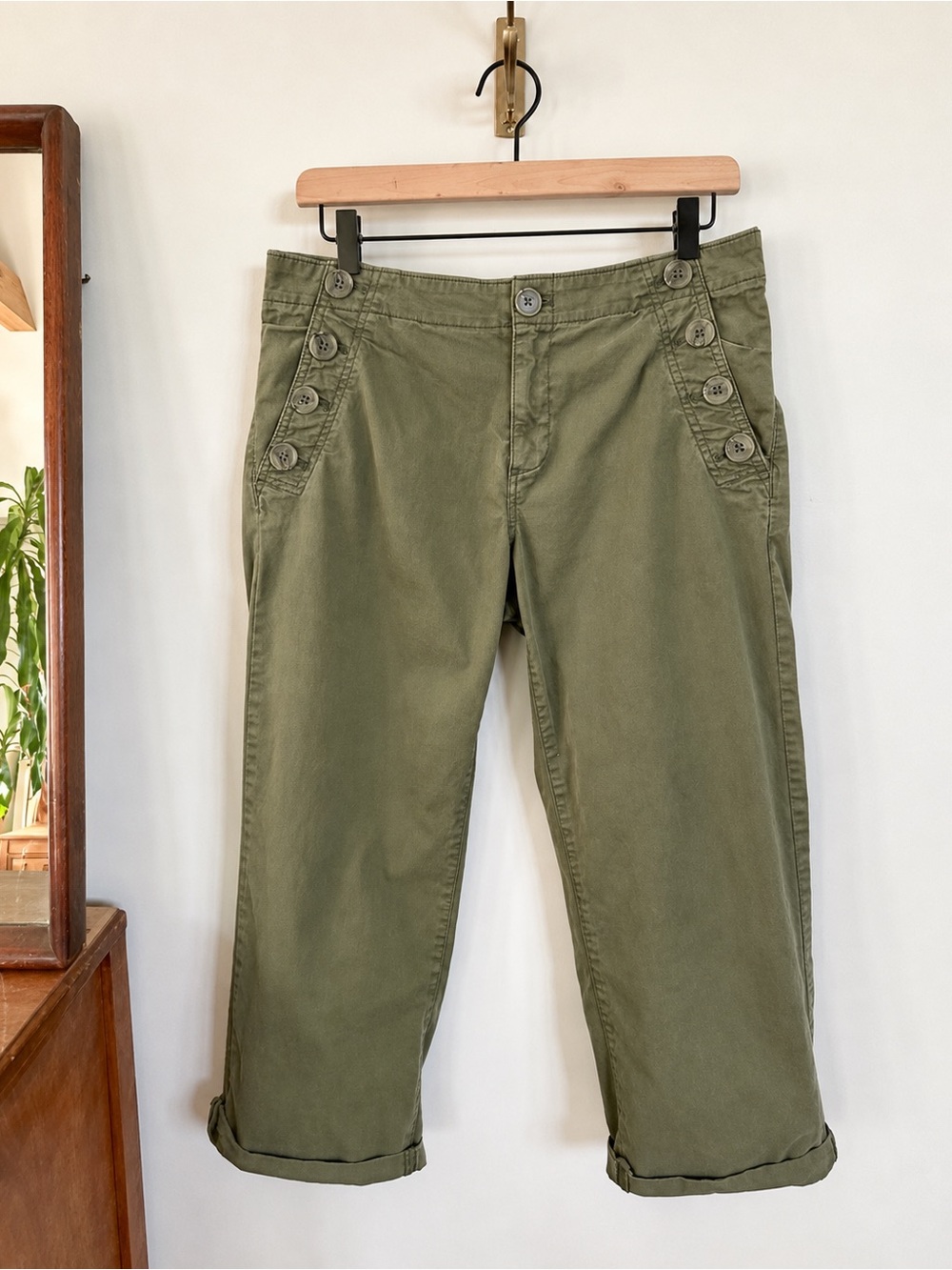 Sanctuary Standard Surplus Olive Green Cropped Sailor Button Pants 28